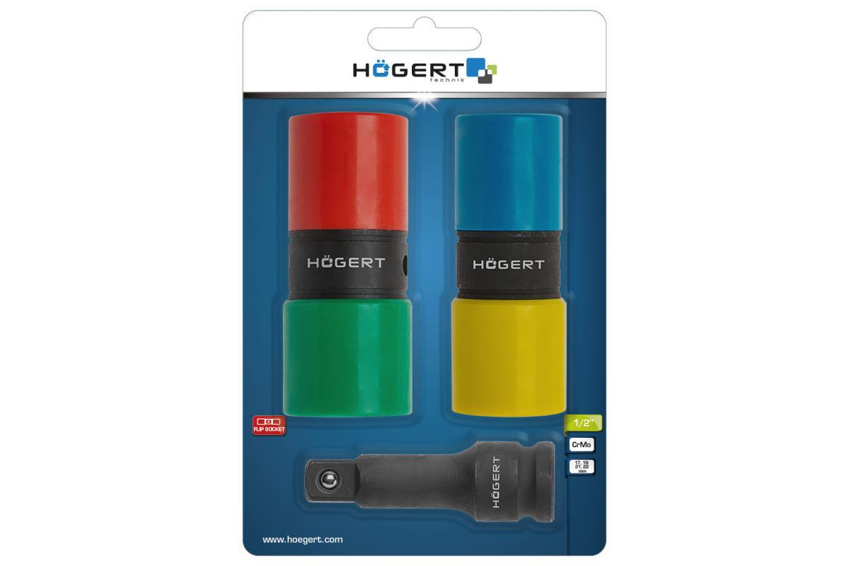 Impact sockets kit, double-sided, extension 1/2"