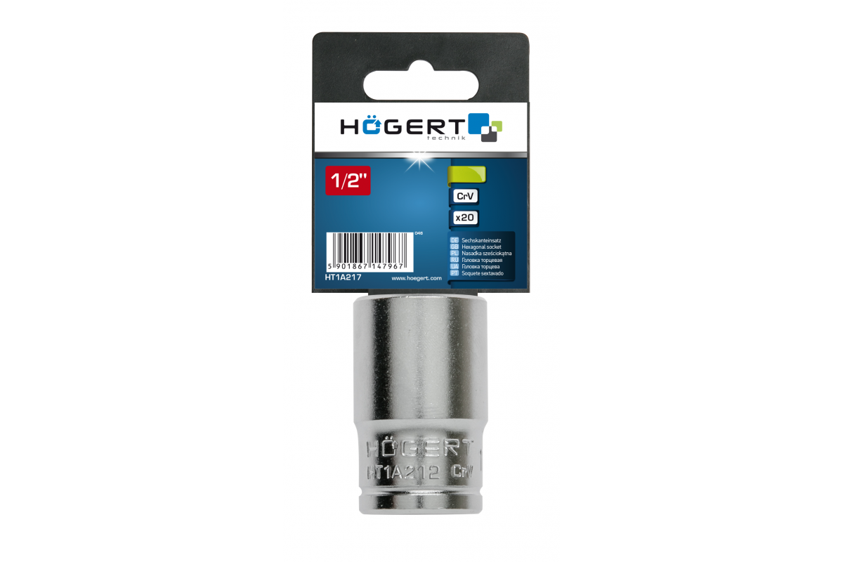Socket 1/2“, hexagon metric, CrV steel, 12 mm DIN 3124