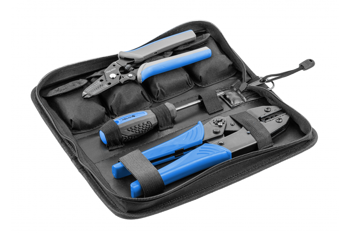 Set of pliers with interchangeable dies for crimping electrical connectors
