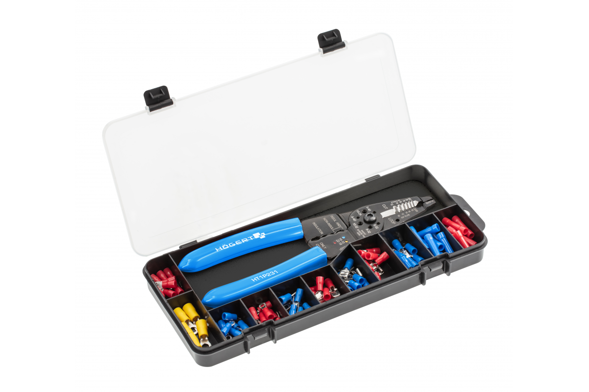 Crimping pliers for terminals with insulation stripper + connectors, 86 pcs.