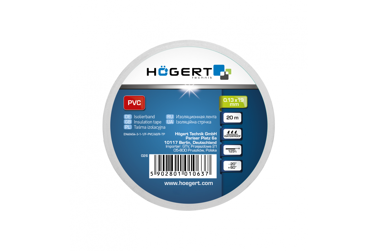 Insulation tape 0.13 mm x 19 mm x 20 m, white