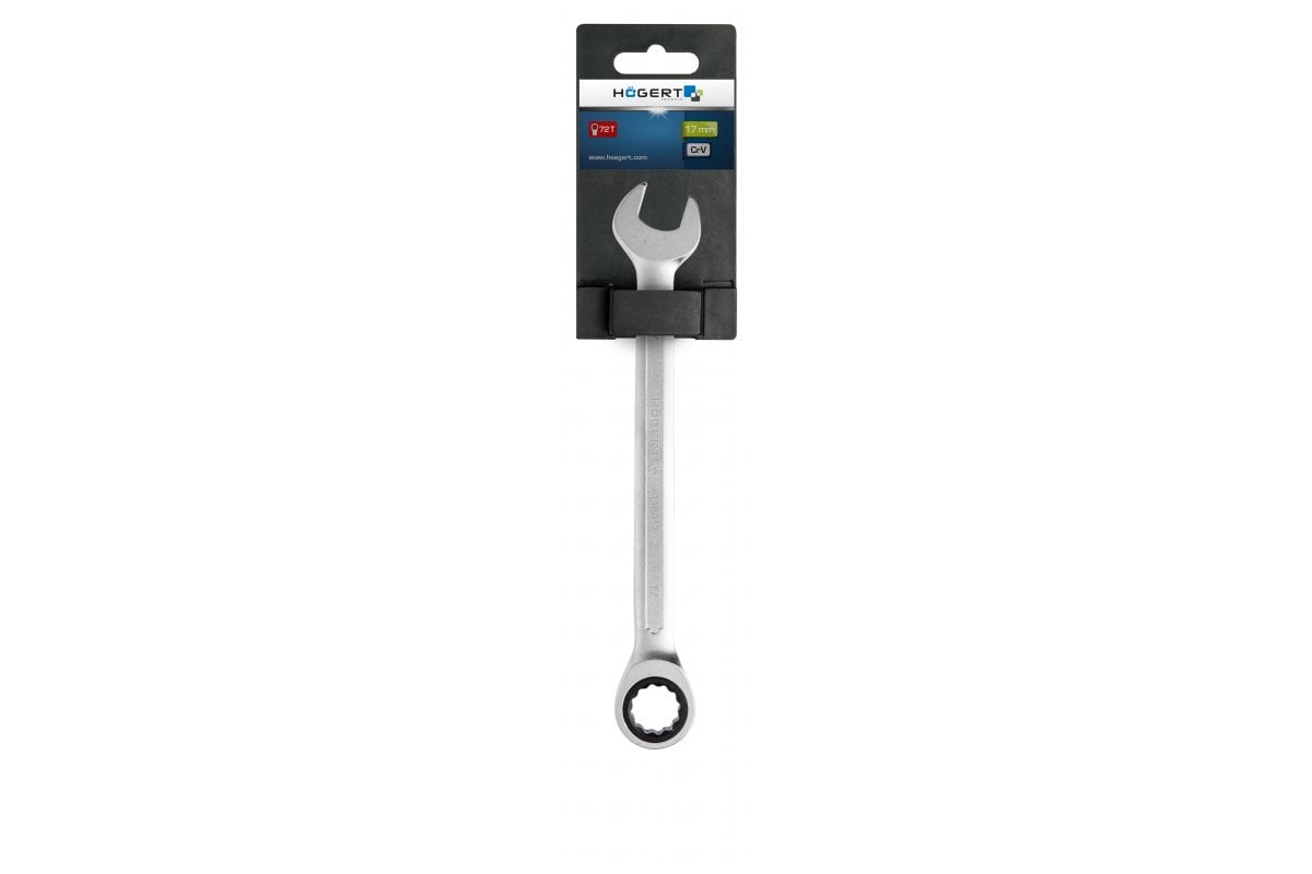 Clé à cliquet, acier CrV, 17 mm, 72T
