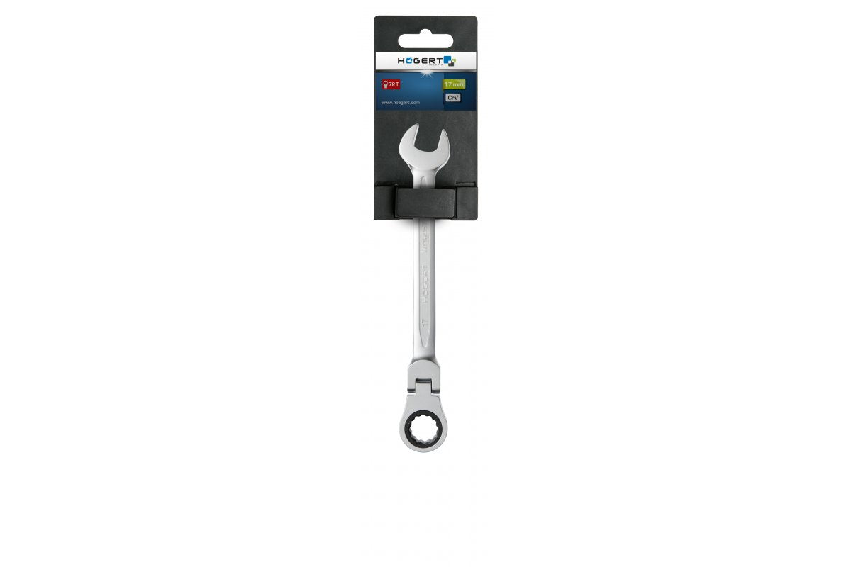 Clé à fourche en acier CrV, avec articulation, 17 mm, 72T