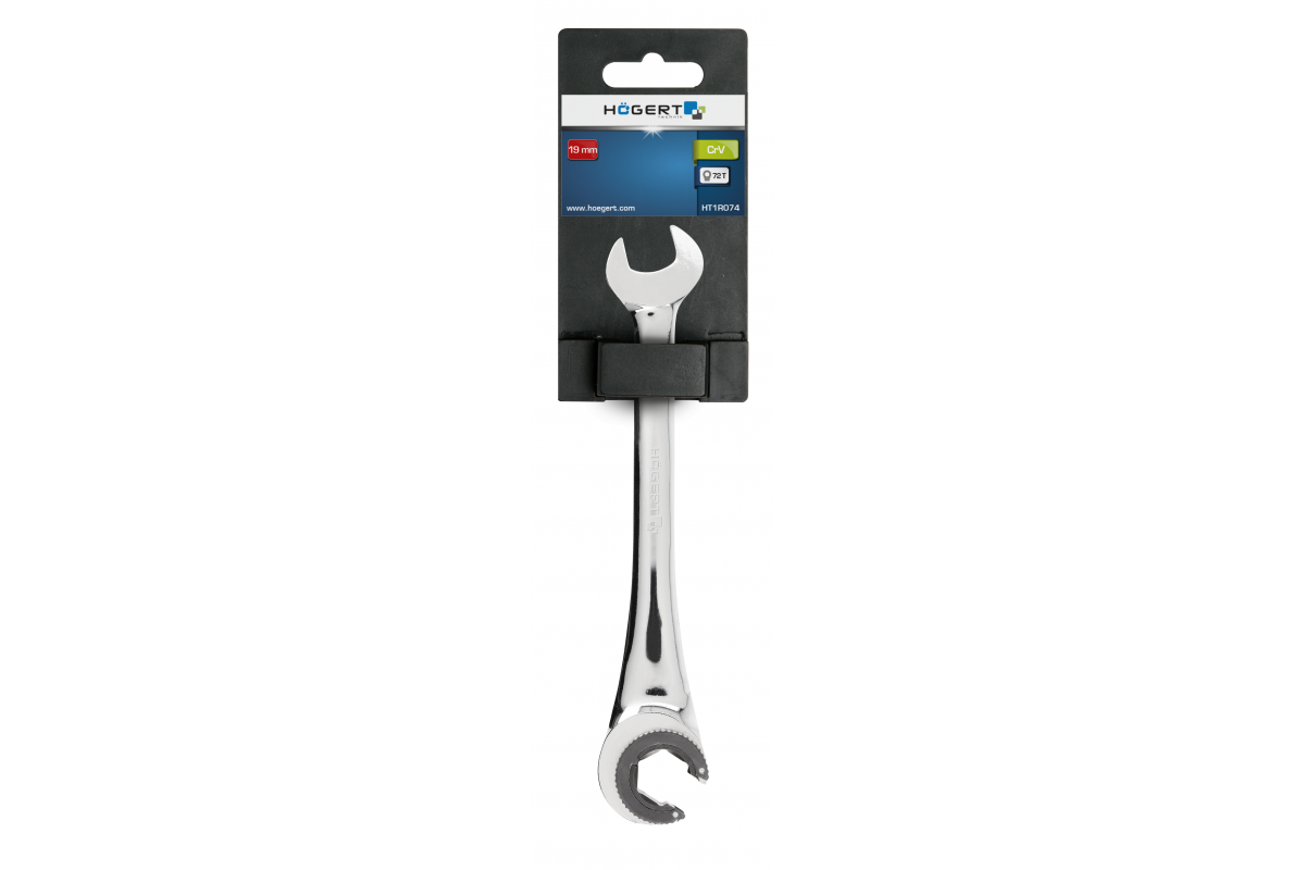 Semi-open wrench with ratchet 19 mm