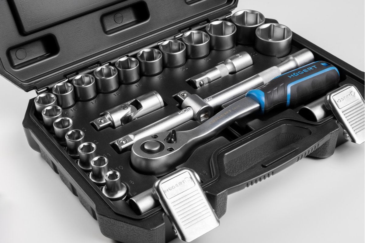 Tool set 24 pcs, CrV, ratchet 1/2"