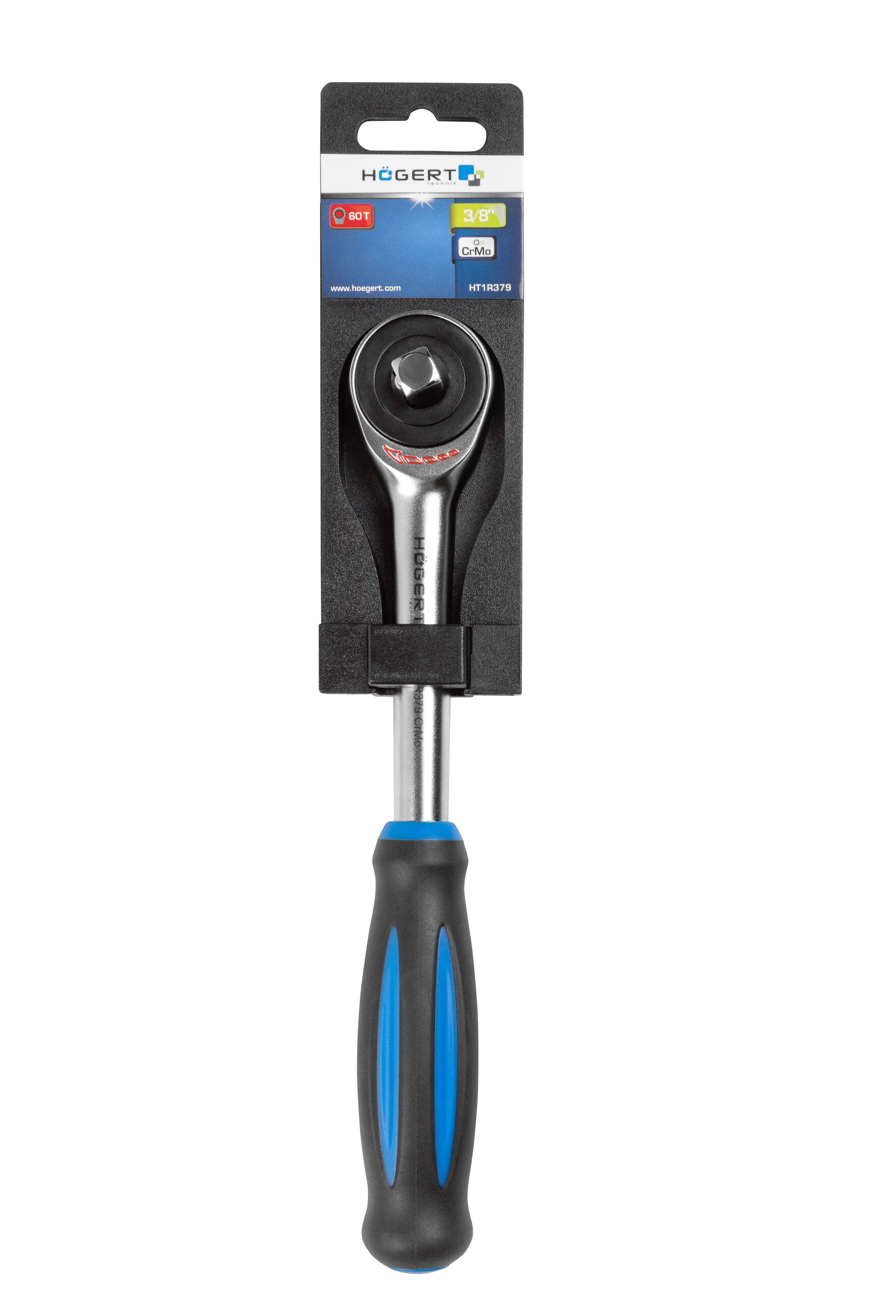 Trinquete 3/8\" con mango giratorio, 60 dientes, CrMo