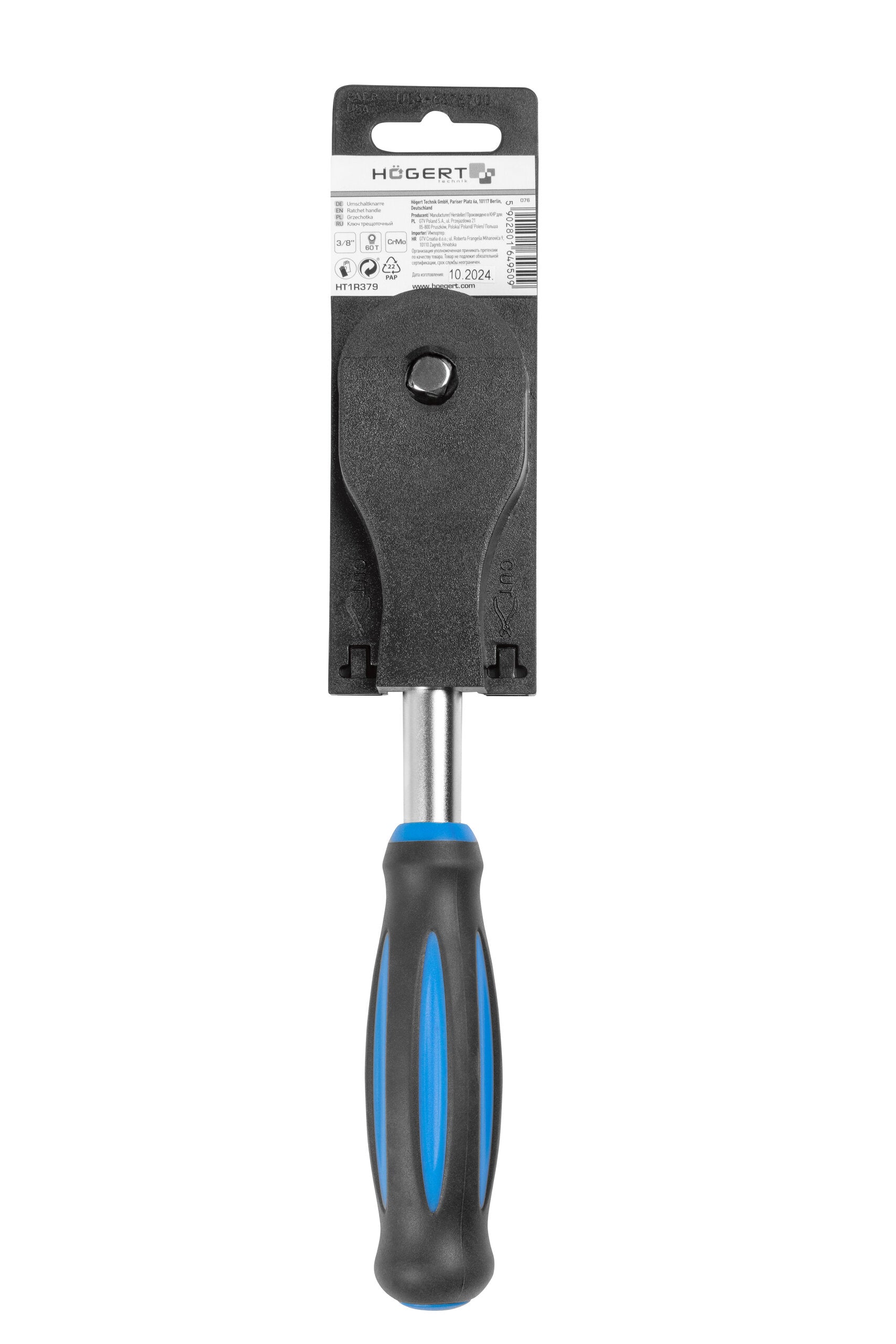 Trinquete 3/8\" con mango giratorio, 60 dientes, CrMo