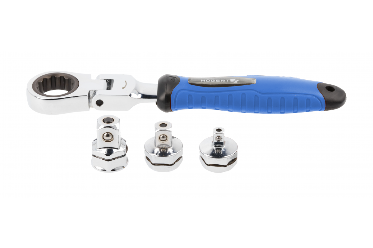 Wrench with ratchet and joint with replaceable adapters 5 pcs