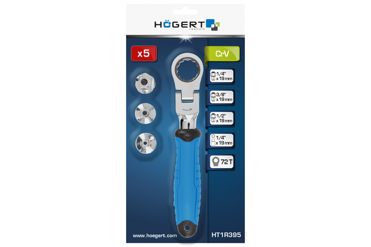 Wrench with ratchet and joint with replaceable adapters 5 pcs