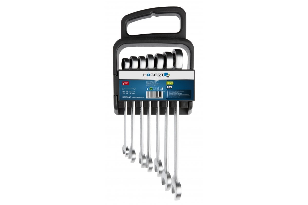 Combination ratchet spanners set, 7 pcs, 10-19 mm