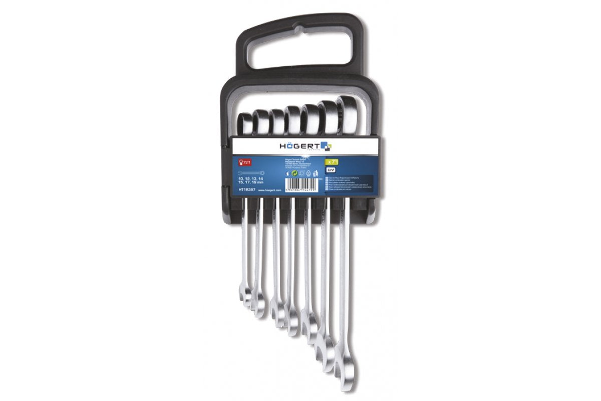 Combination ratchet spanners set, 7 pcs, 10-19 mm