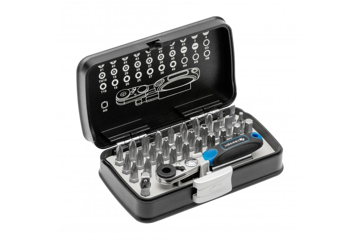 Schrauberbit-Satz mit Umschaltknarre, 33-tlg., 1/4", S2 Stahl