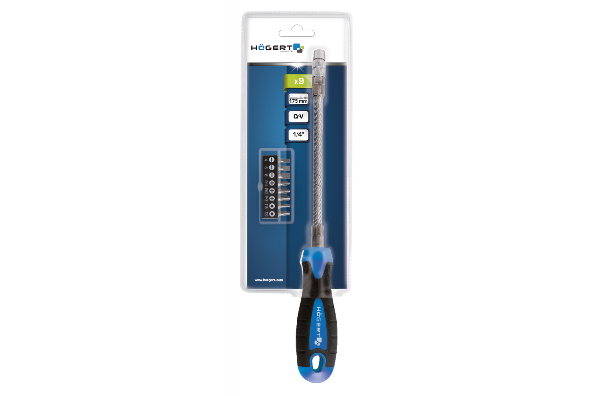 Flexible shaft screwdriver and interchangeable bits