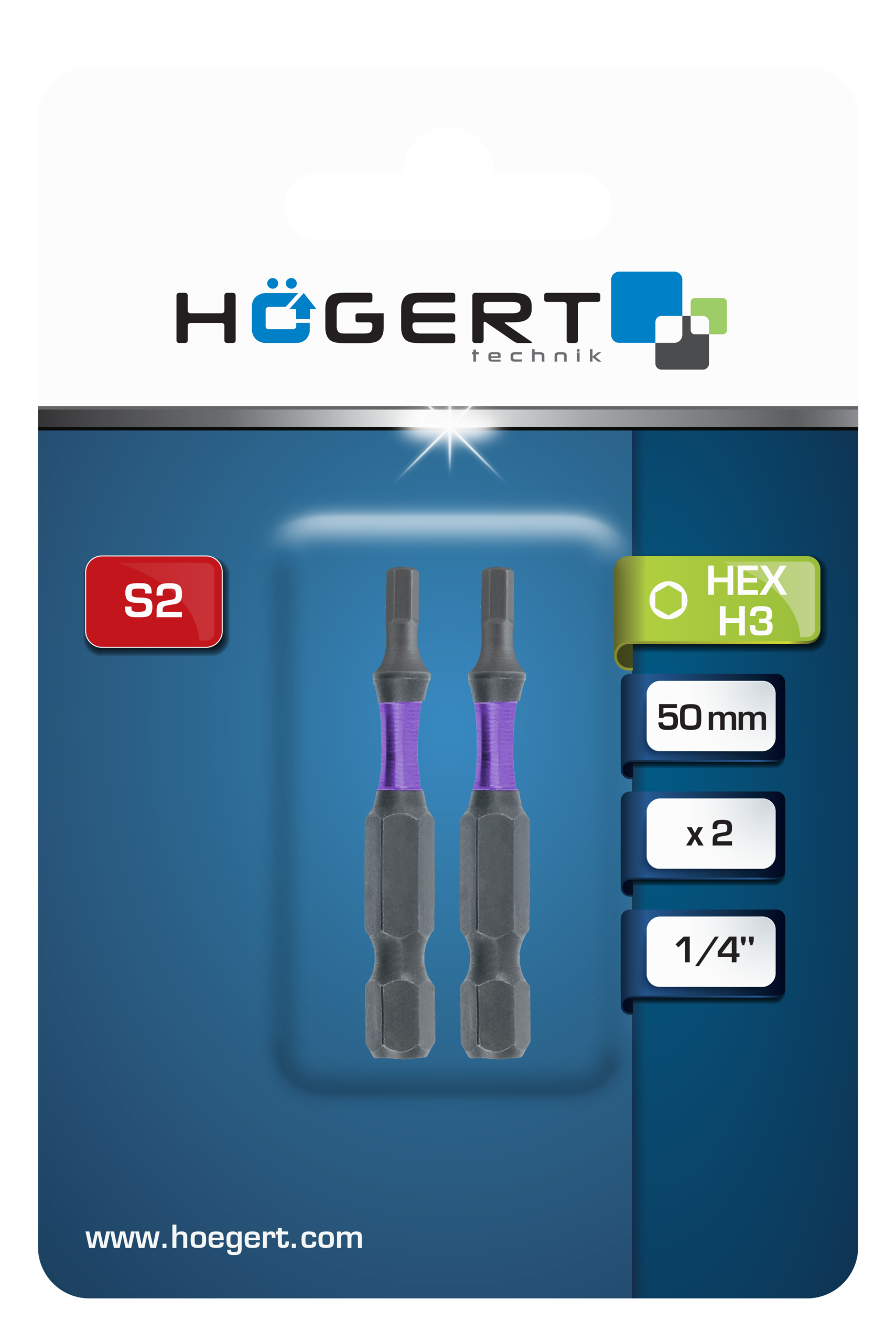 Impact screwdriver bit Hex H3 50mm 2 pcs