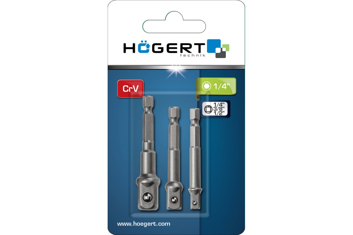 Socket bit adapters, 1/4", 3/8", 1/2"