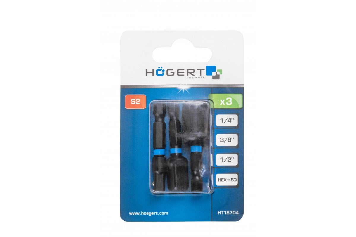 Impact adapter set for 1/4" sockets, 3 pcs.