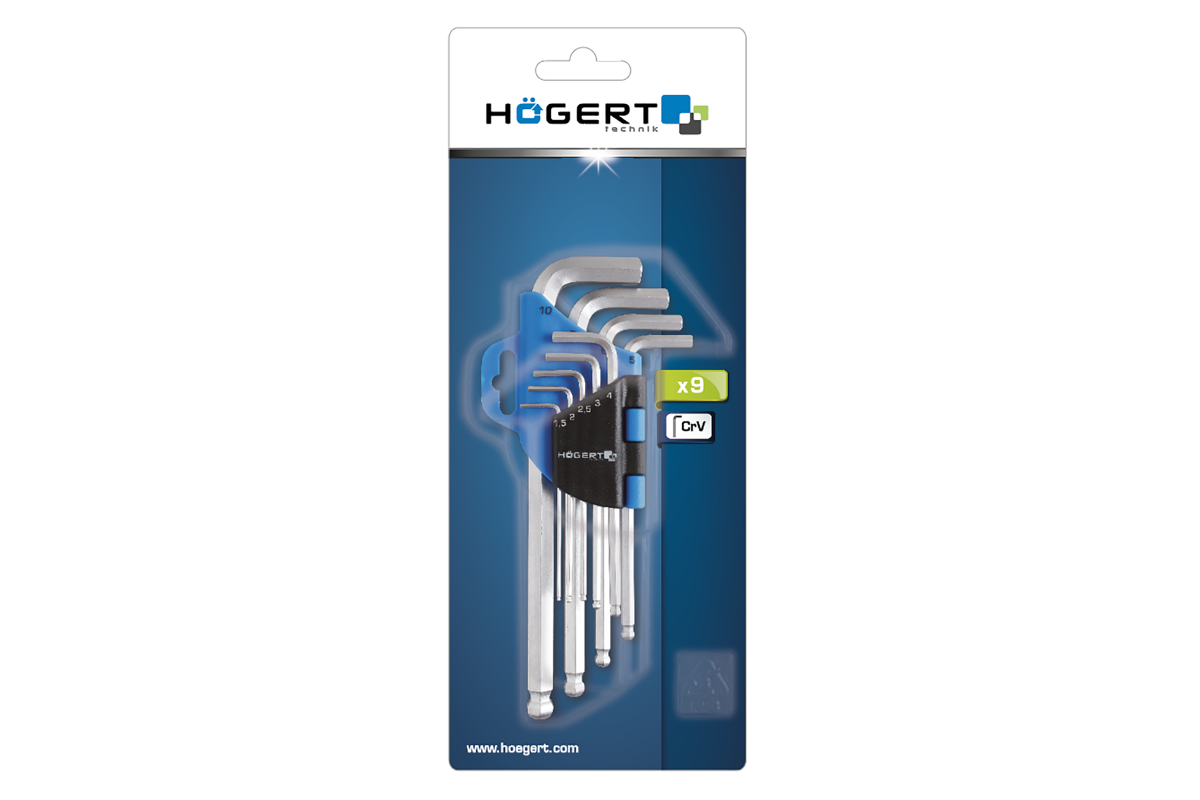 9- piece ball-end hex keys set, CrV steel