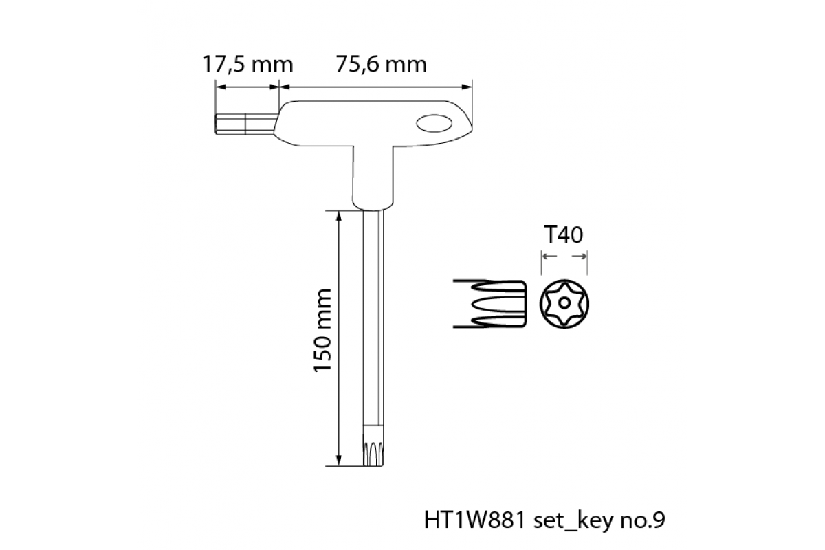 T-Typ Torx Sicherheitsschlüsselsatz, lang 10 Stück