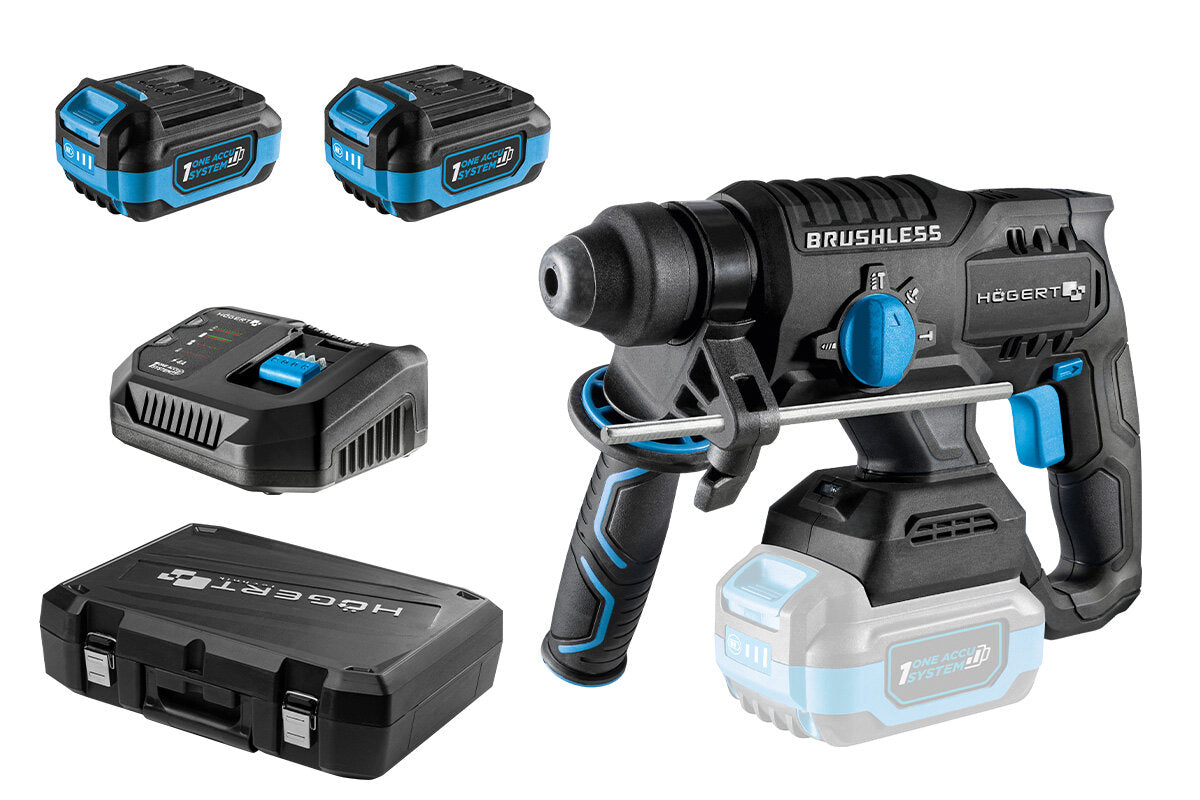 Brushless hammer drill set with chisel function 18V + 2Ah battery
