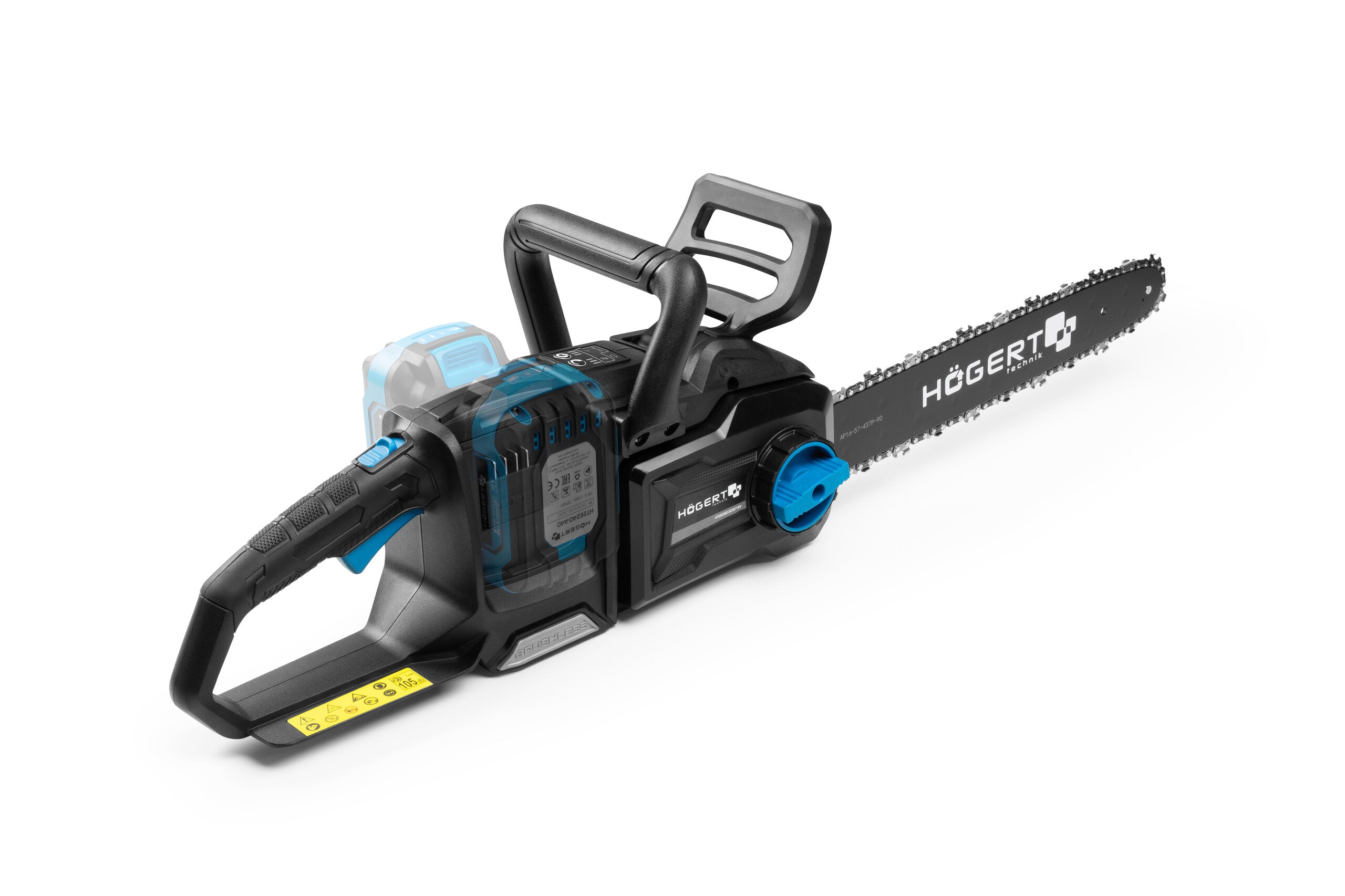 Brushless chainsaw kit with 2x4Ah batteries and DUO charger