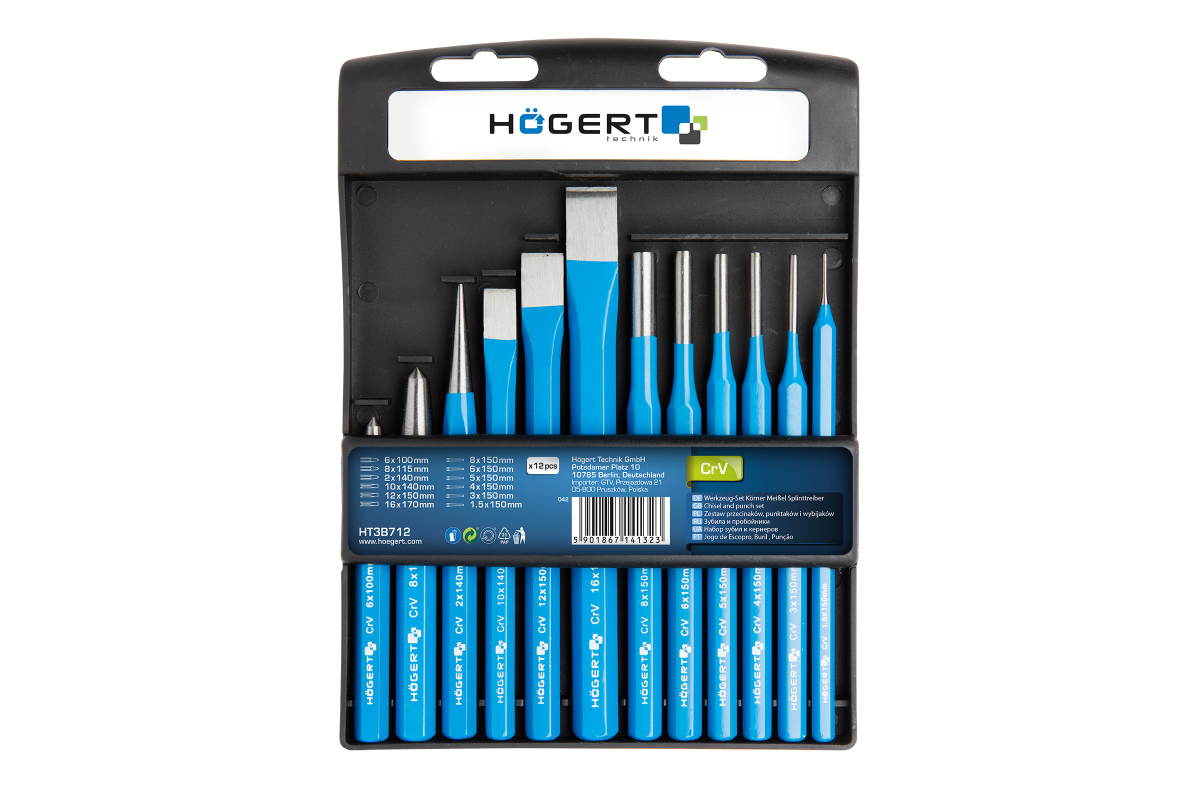 Chisel and punch set, 12 pcs, CrV