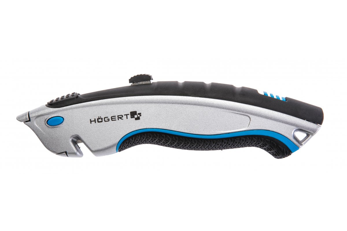 Retractable utility knife with replaceable blade, integrated blade lock