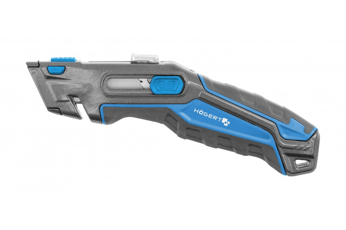 Knife with trapezoidal blade 1+ 3 with self-retracting