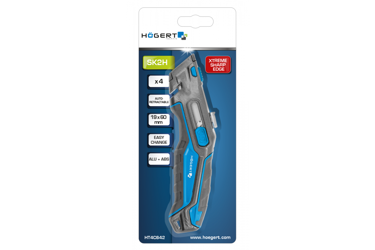 Knife with trapezoidal blade 1+ 3 with self-retracting