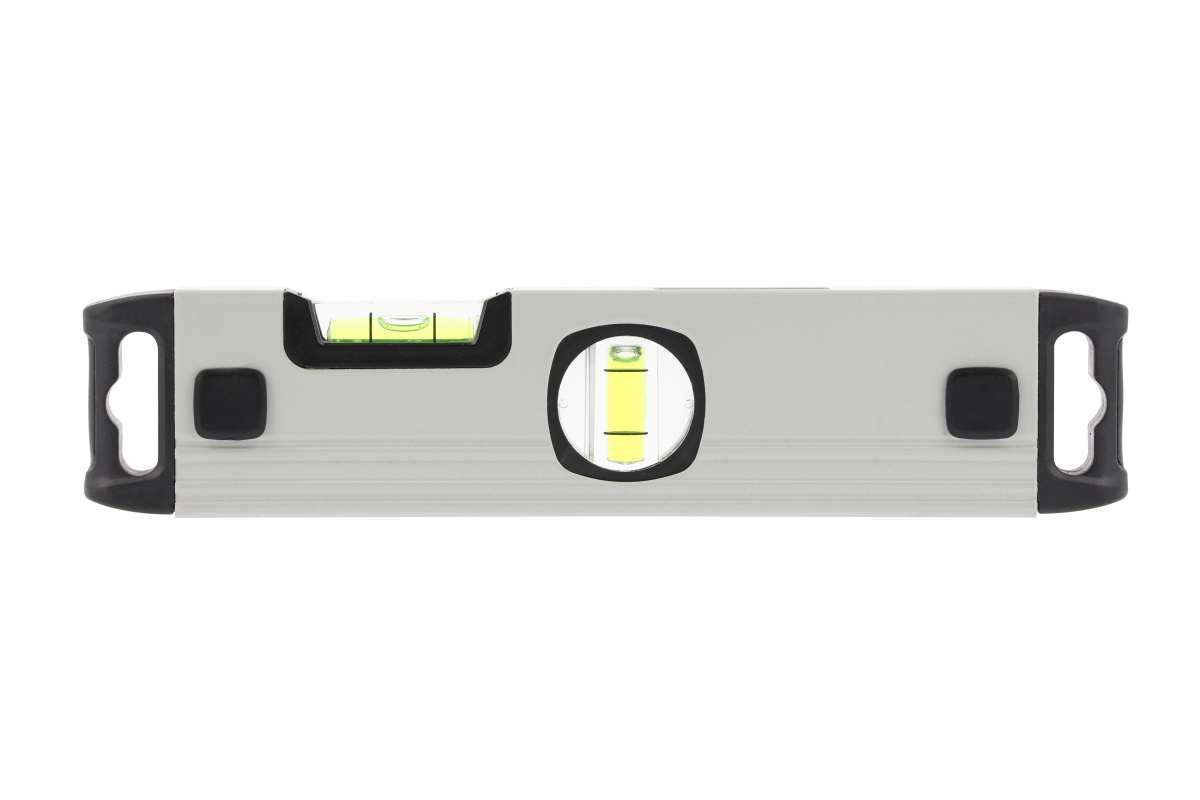 Aluminium level 23 cm, 3 bubble levels, vertical view