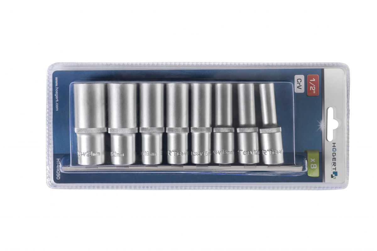 1/2" long hex socket wrench set, 8 pcs.
