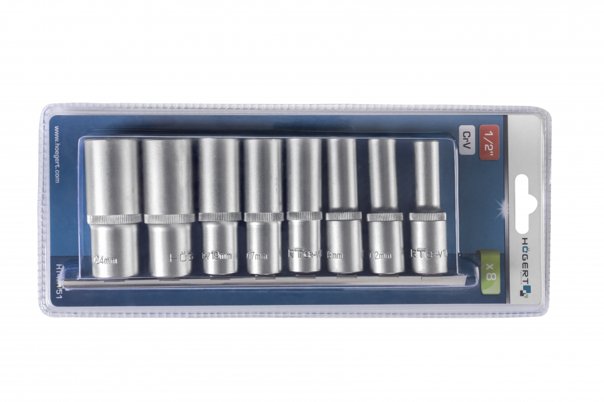 1/2" 12-point socket wrench set, 8 pcs.