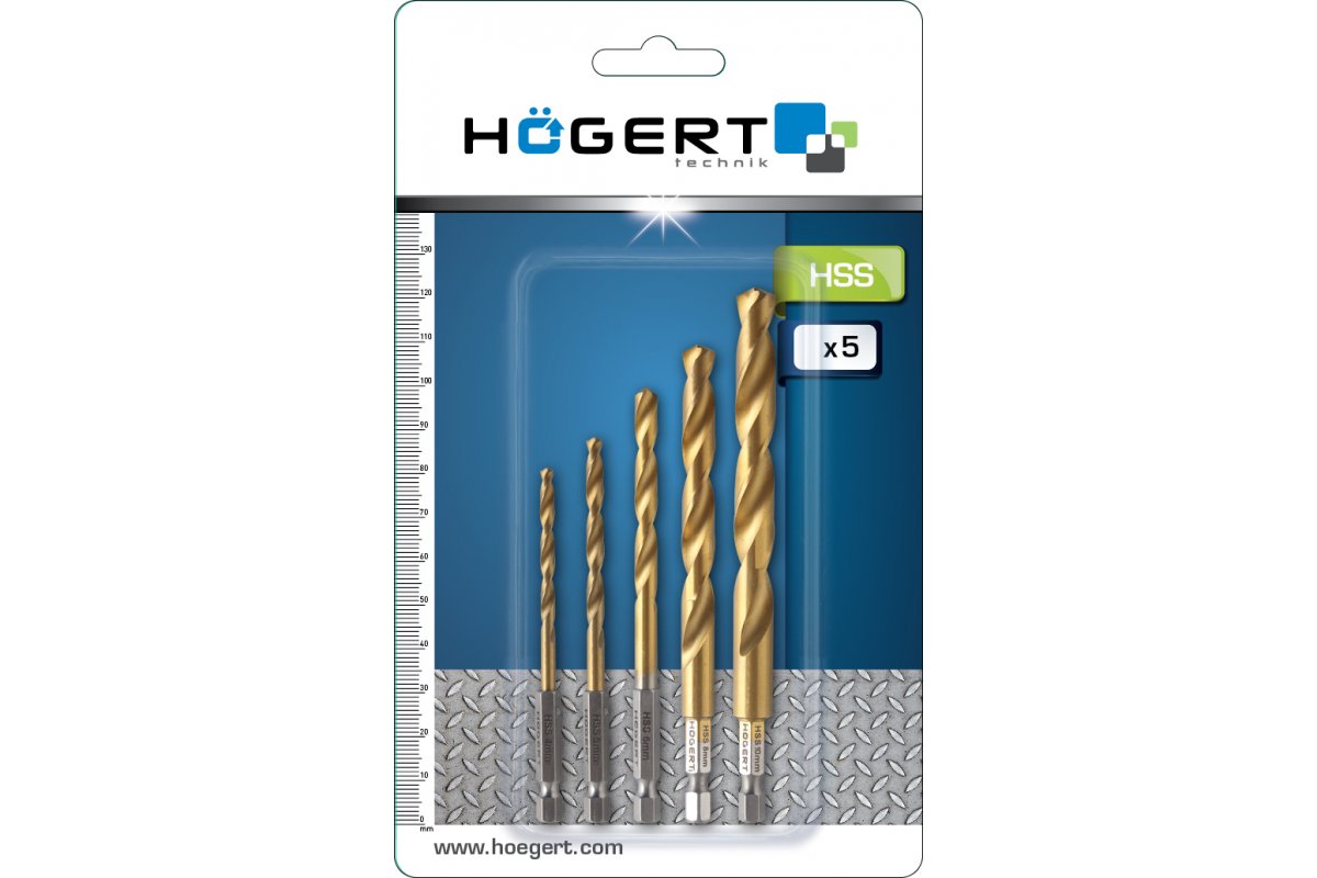 Jeu de forets métalliques 5 pcs, tige HEX