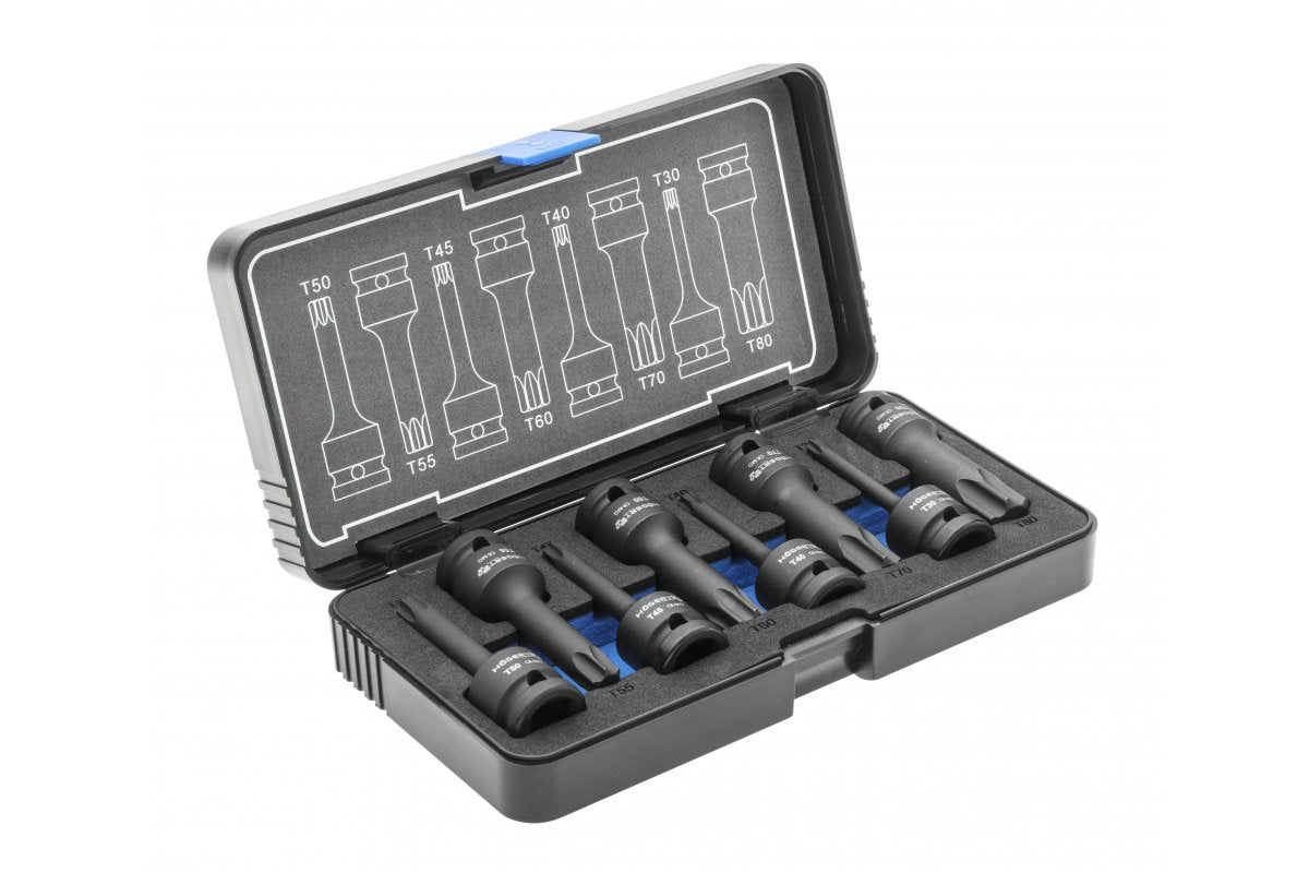 Spline impact bit sockets kit Torx, 8 pcs, 1/2", CrMo