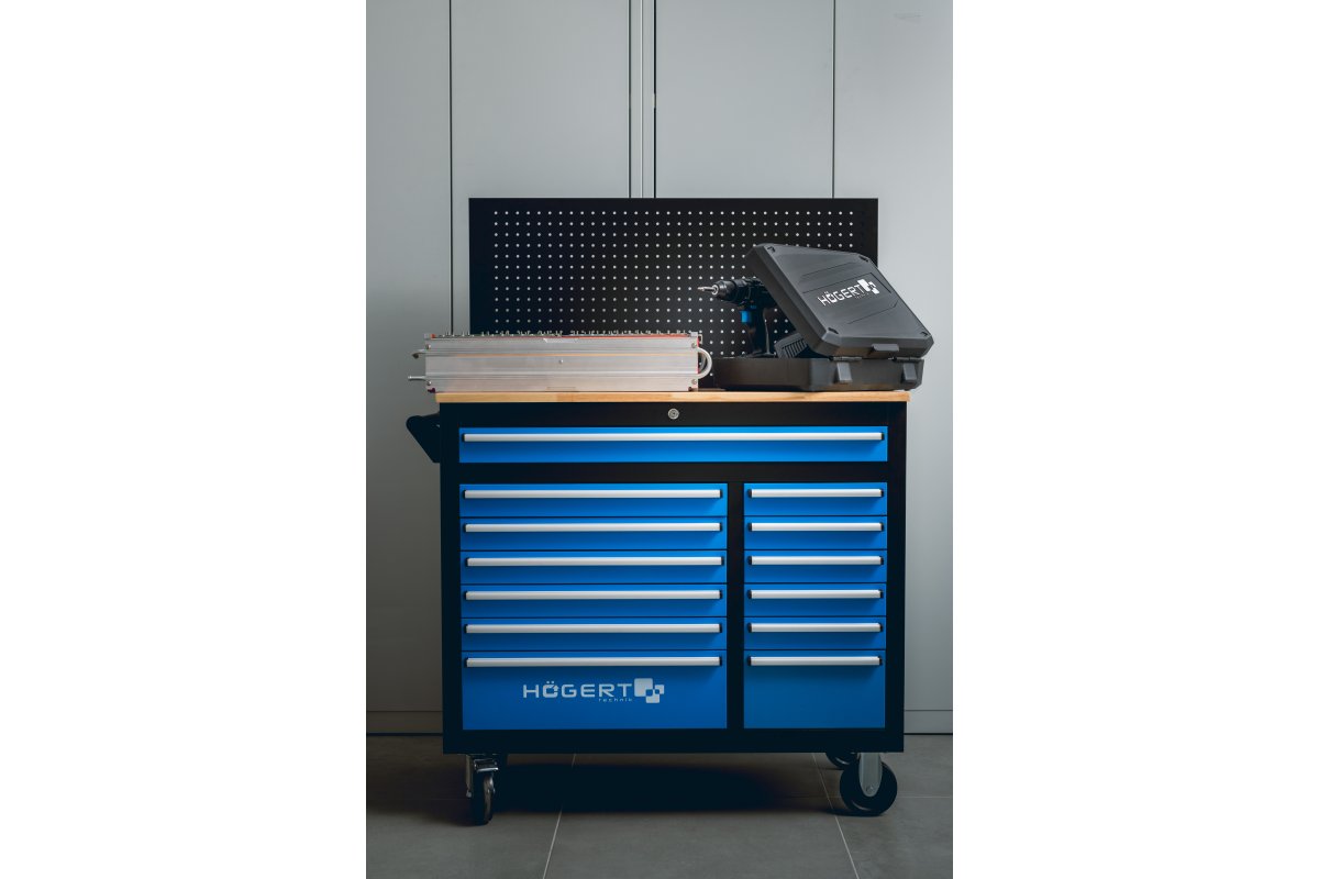 Workshop cabinet with wall panel