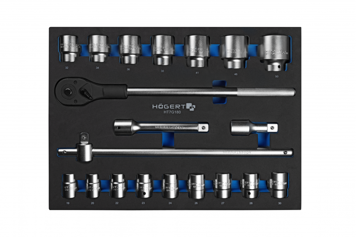 Jeu d’outils à cliquet 3/4", 20 pièces, insert EVA